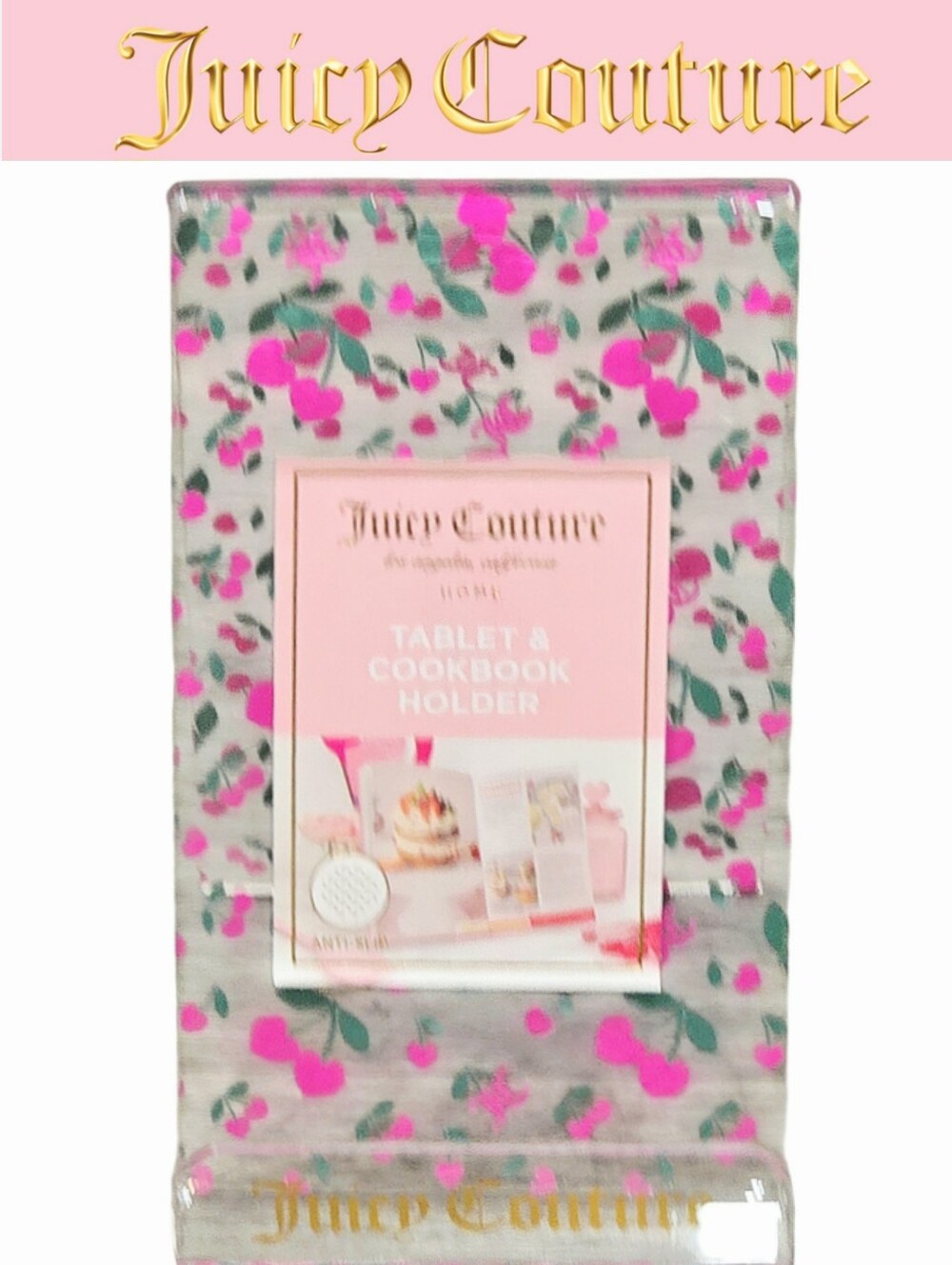 Juicy Couture Home Heart Cherry Logo Tablet & Cookbook Acrylic Holder